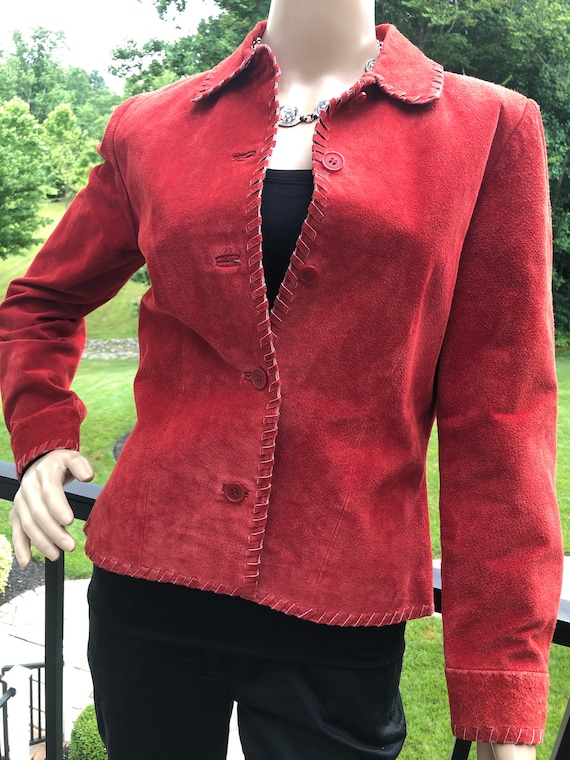Brandon Thomas raspberry red suede braid trim jac… - image 1