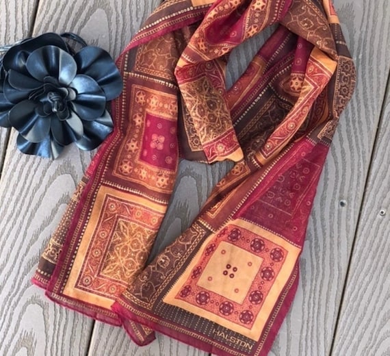 Vintage Halston geometric pattern, fall colors, o… - image 2