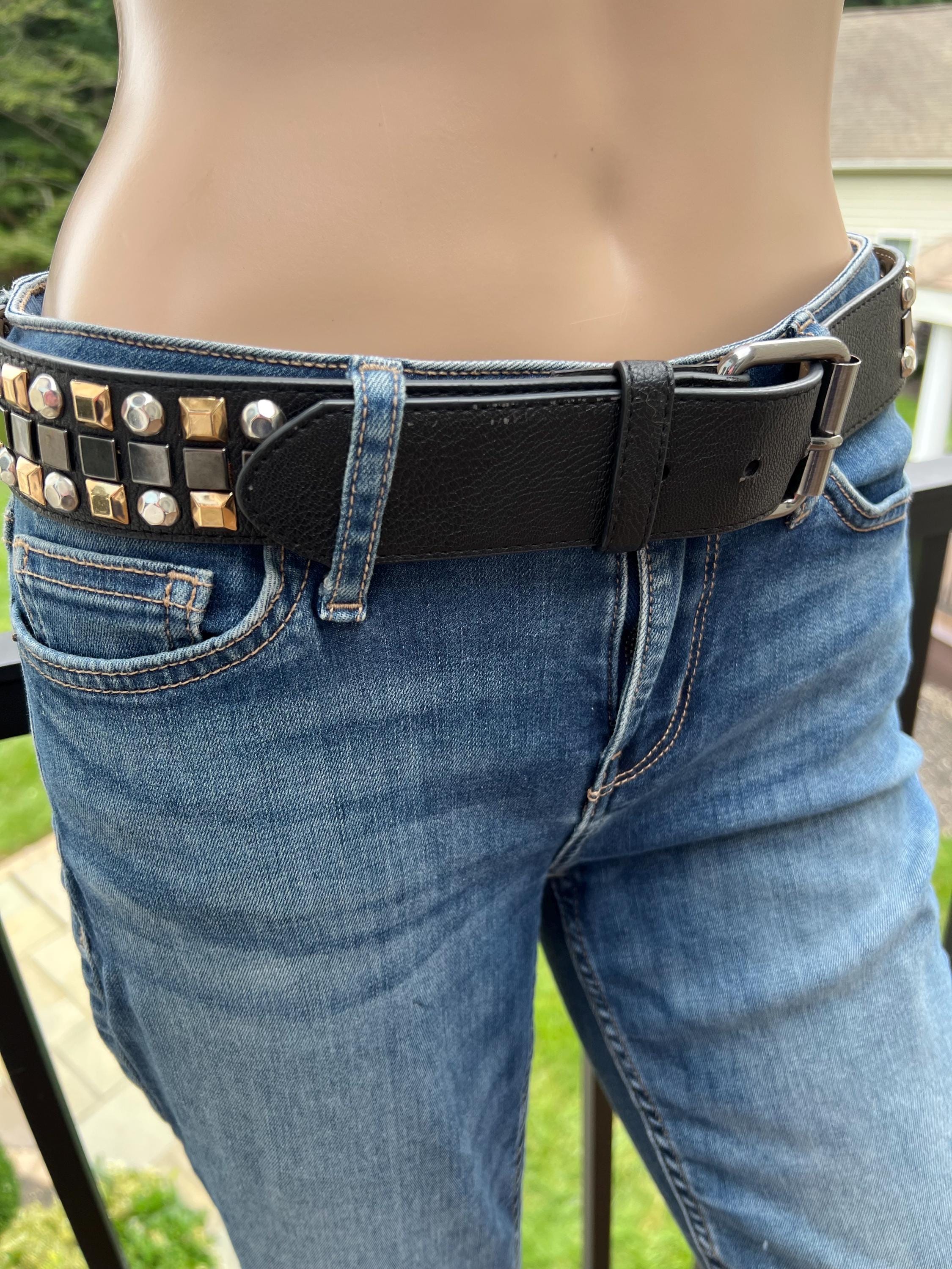 BCBG Max Azria Black Leather Waist Belt Gold Brass Hardware Studded 39 Inch Bcbg Belt for sale | eBay main image 2