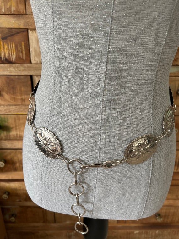 Silver metal western Concho chain link belt - image 1