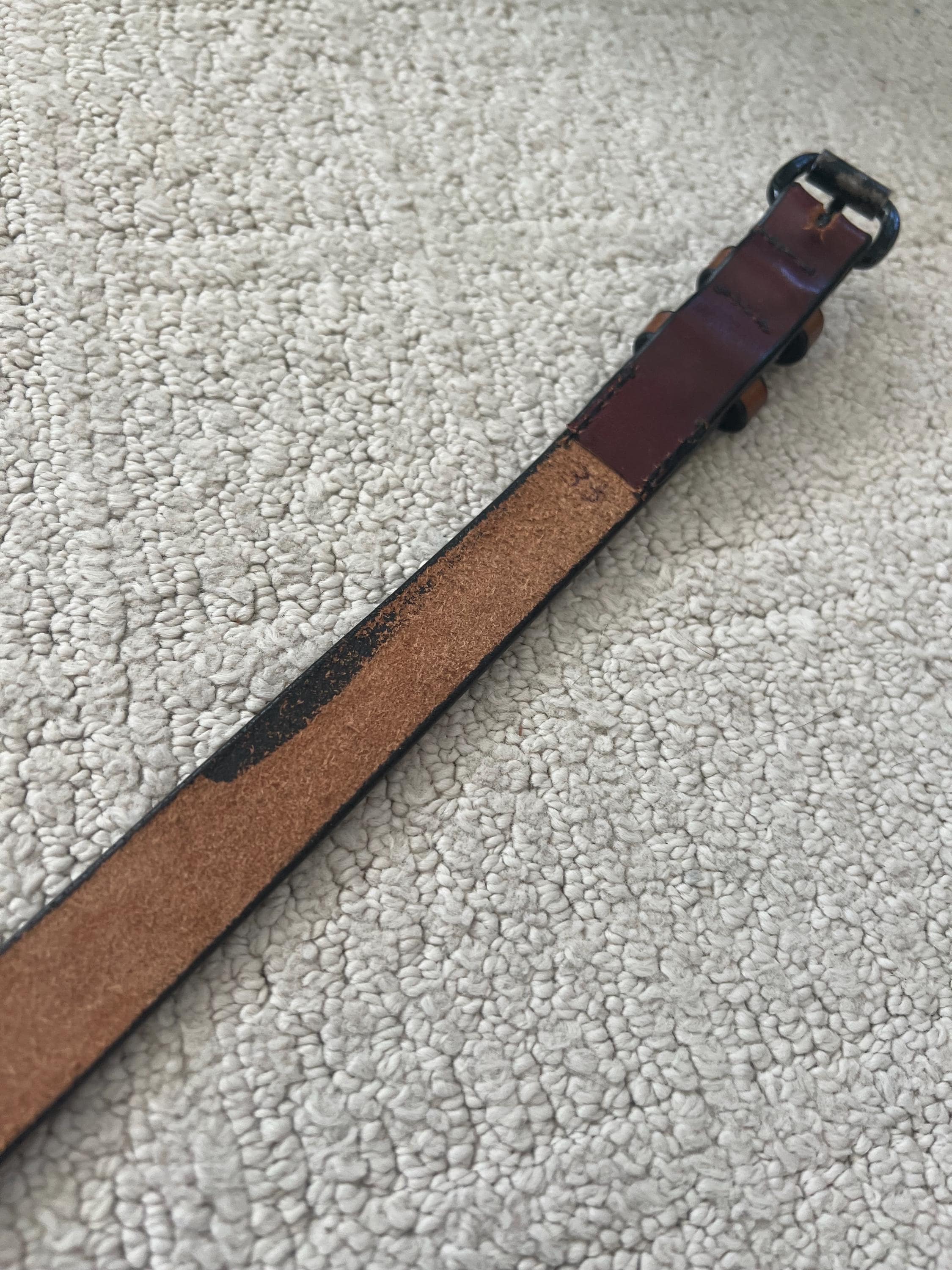 Fred‎ Coen Belt Womens Medium Black Red Lizard Leather Brooklyn NY Designer USA Vintage Fred Coen Leather Fall Colors Geo Design Etched Belt  main image 2