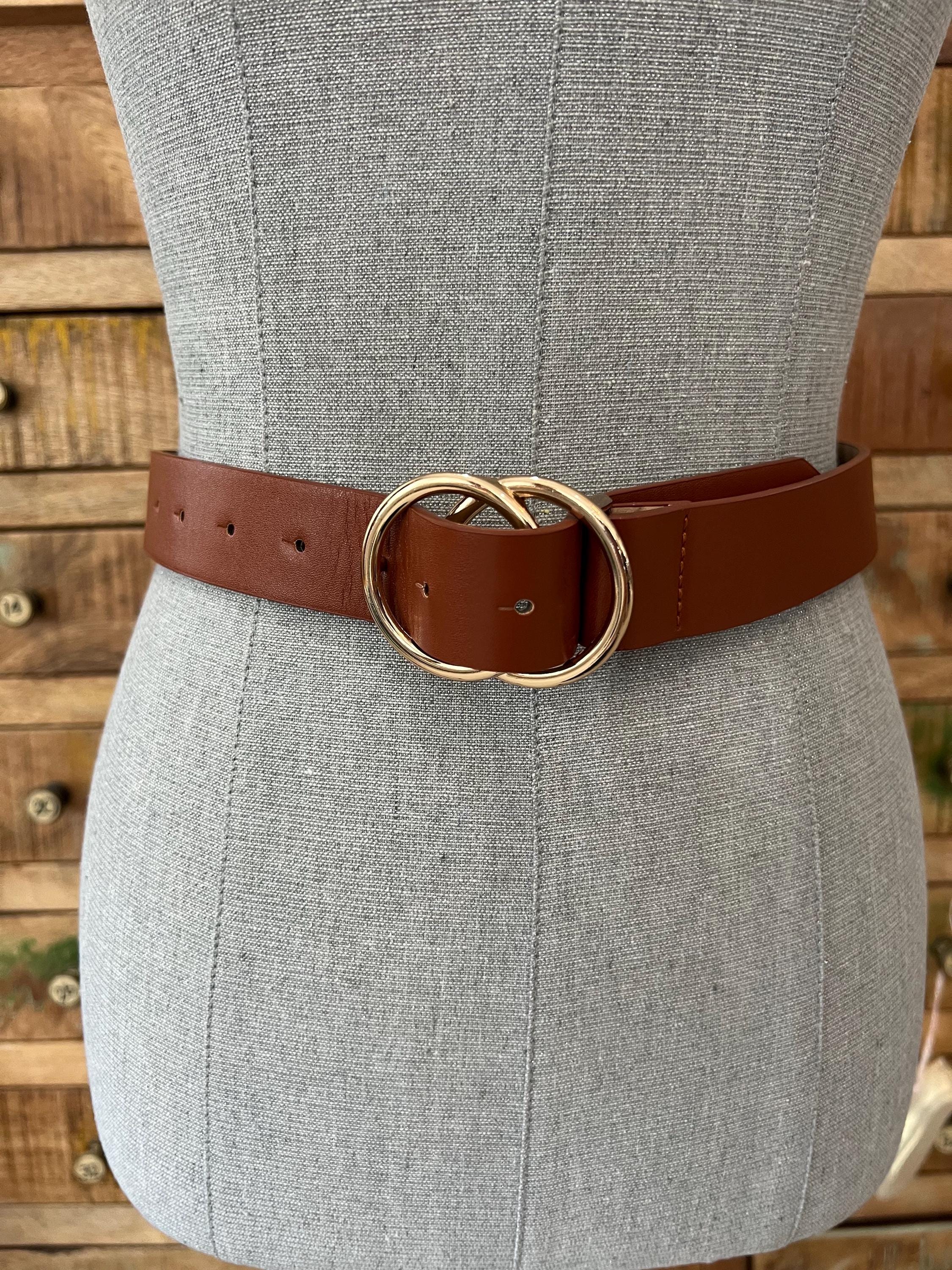 Udekit Brown Leather Double Gold Ring Belt SZ S/M - Etsy display picture 2