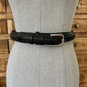 Vintage Cabelas black leather western style belt with silver buckle
