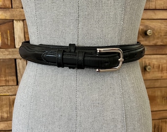 Omega Black Leather Belt With Large Gold Buckle Size M Omega Genuine Bonded Leather Black belt With Gold X Trim And  main image 3