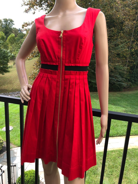 red dress with zipper down the front Red Dress | Red Zip Front Scalloped Hem Mini Dress