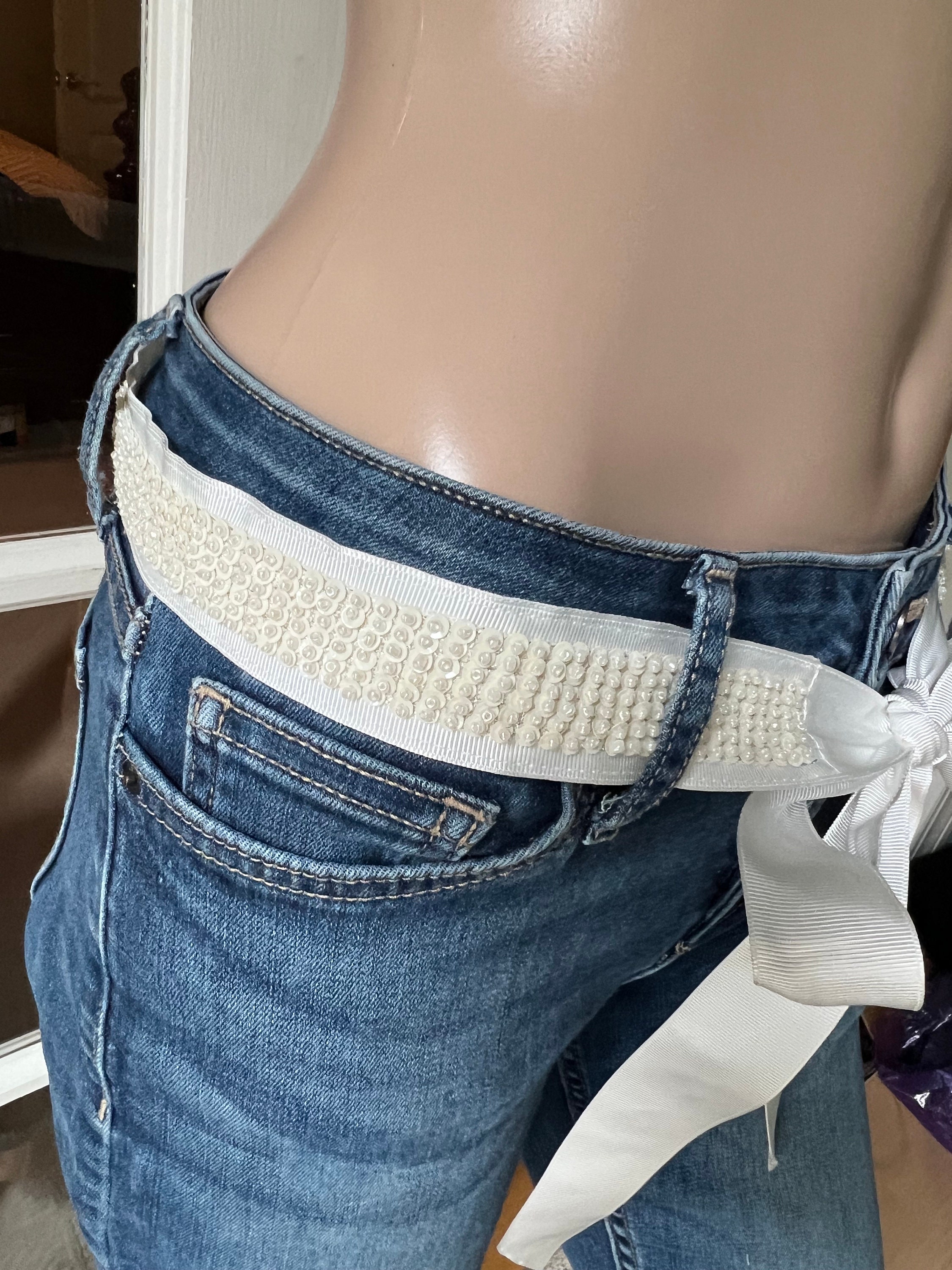 Hand Beaded Grossgrain Ribbon Belt Gold Art Deco Crystal Beaded Belt – ALEXANDRA-KING main image 2