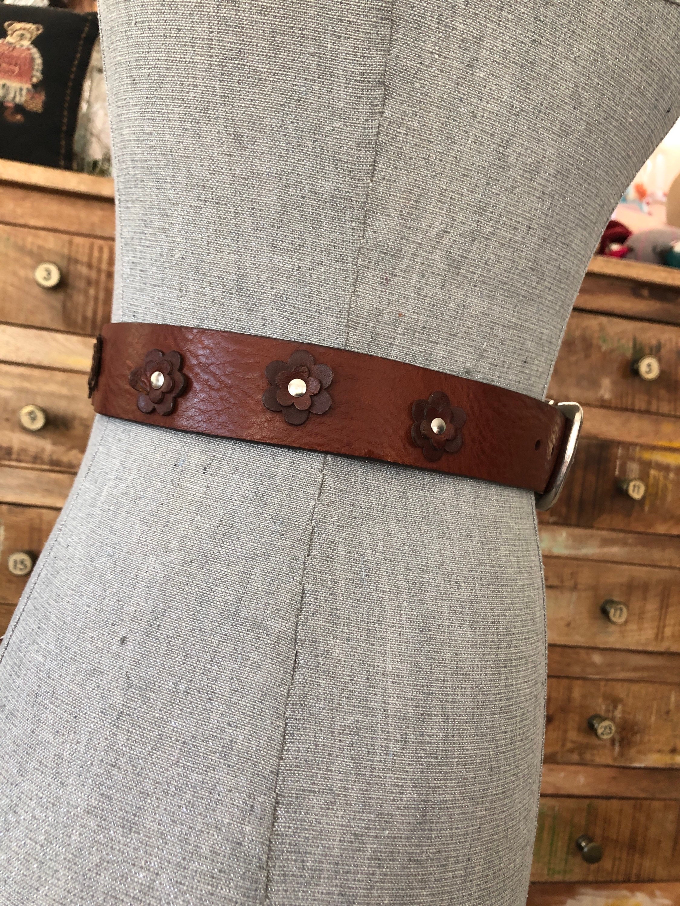 Vintage Express Brown Leather Belt Rock Studded Stone Embellished Buckle Size S CLEARANCE - Brown Vintage Studded Belt - B004 - Double J  main image 2