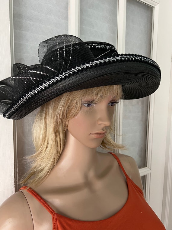 Vintage Black & Silver Brimmed Hat With Large Bow - Etsy