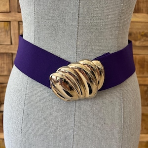 Vintage 80s/90s purple stretch belt with gold tone metal buckle SZ S/M