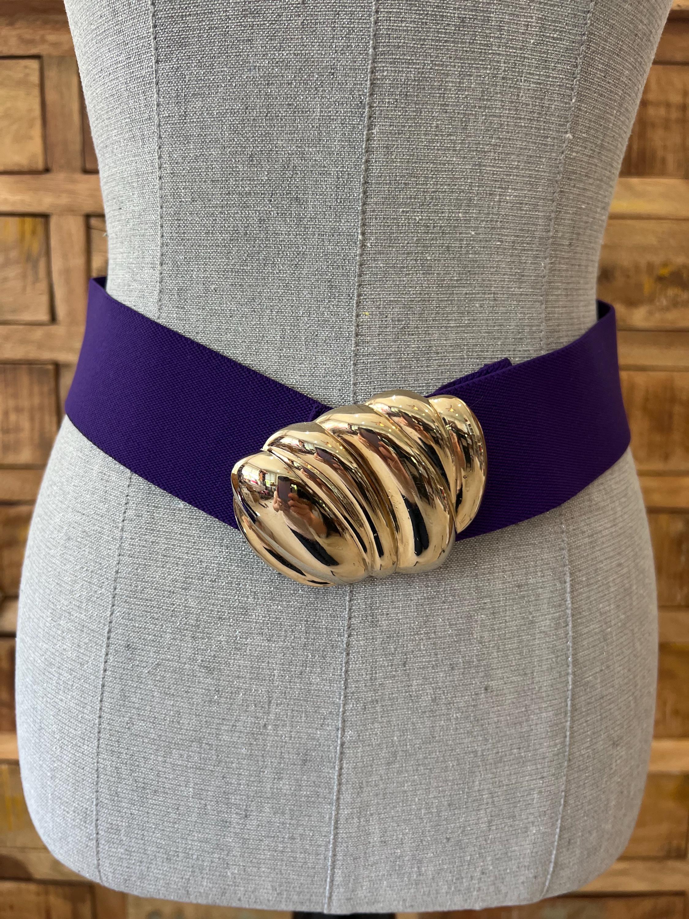 Vintage 80s/90s Purple Stretch Belt With Gold Tone Metal 