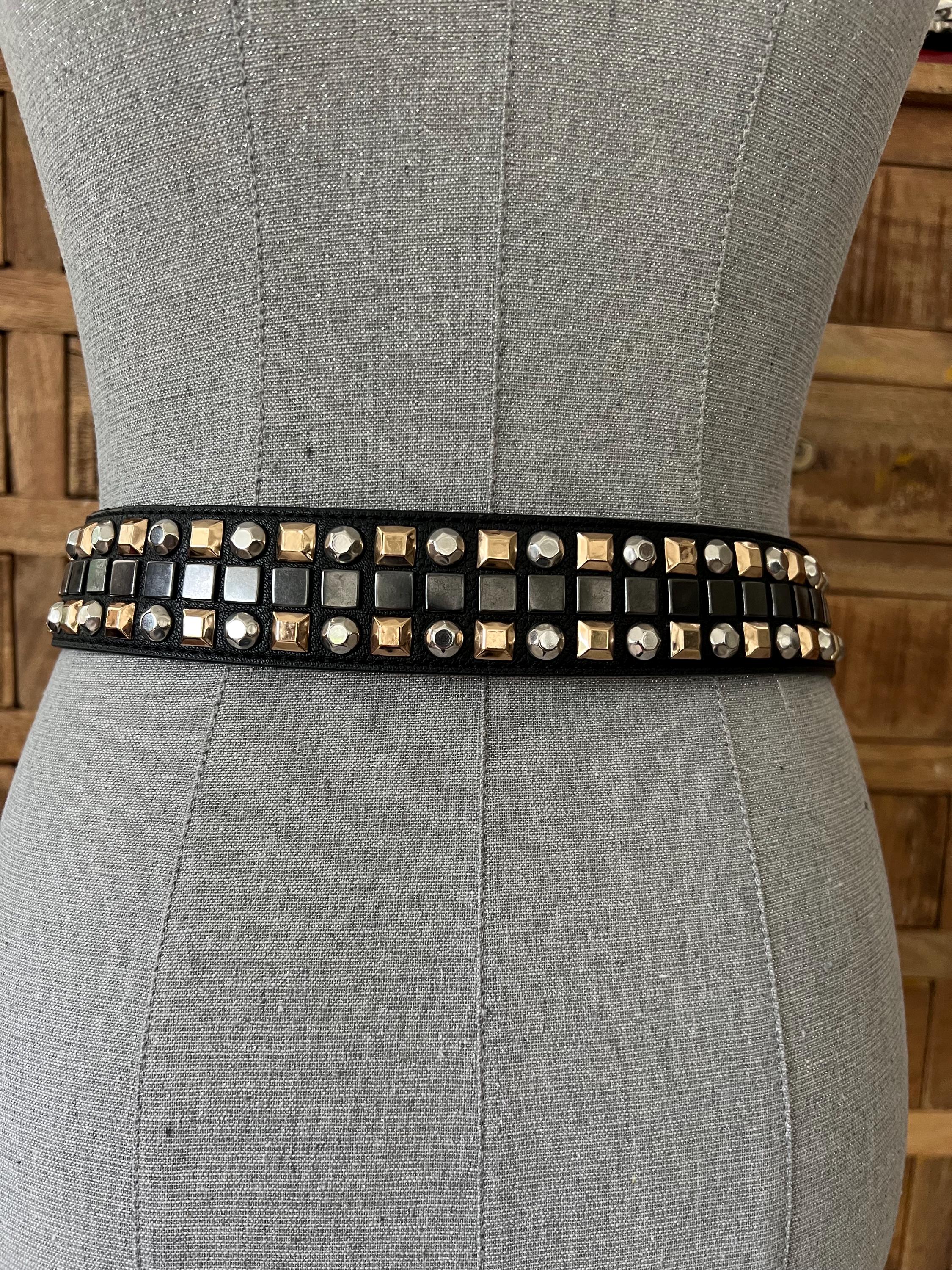 BCBGMAXAZRIA Black Gold/silver Stud Belt - Etsy display picture 1