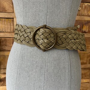 Vintage Talbots Army Green Belt Leather Made in USA Southwestern Boho Medium‎ Vintage BoHo Hippy Leather Belt Leaf Design 2” Wide/ Waist  main image 4