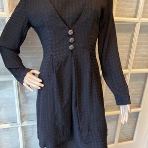 Vintage 80s Expo navy textured overlay long sleeve work dress