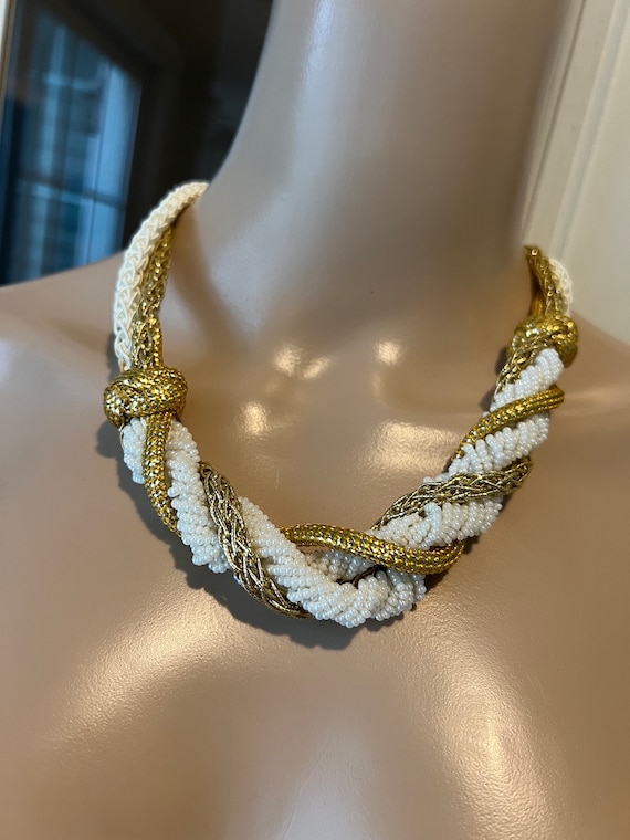 Jose & Maria Barrera Vintage Braided Beaded Belt Necklace - Etsy display picture 2