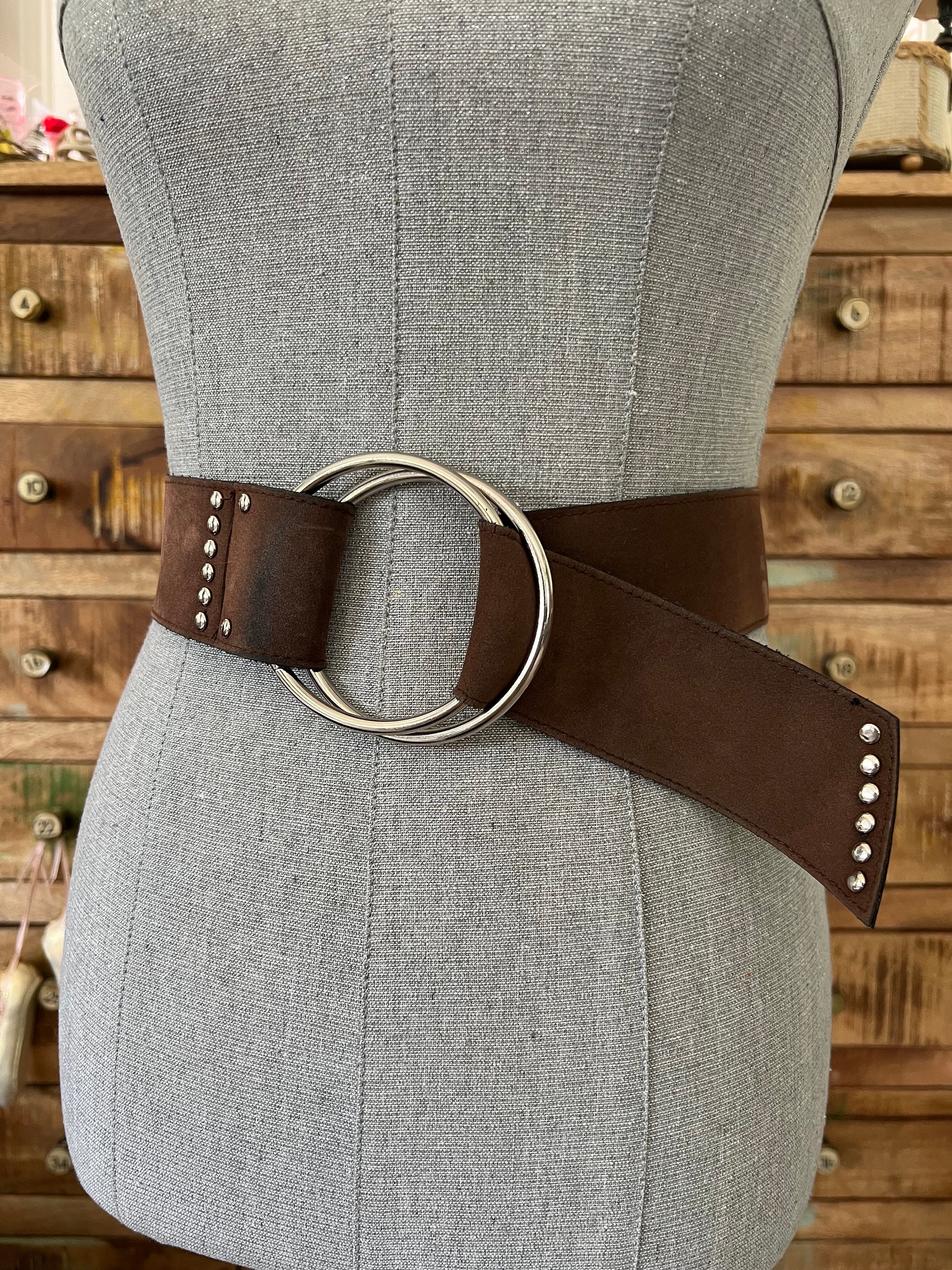 Vintage Brown Faux Suede Silver Studded Wrap Belt - Etsy display picture 1