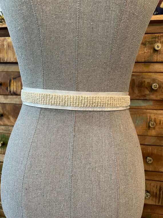 Hand Made White Grosgrain Ribbon Belt With Ivory Sequins  display picture 1
