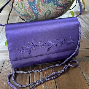 Vintage purple satin beaded Sasha New York evening bag