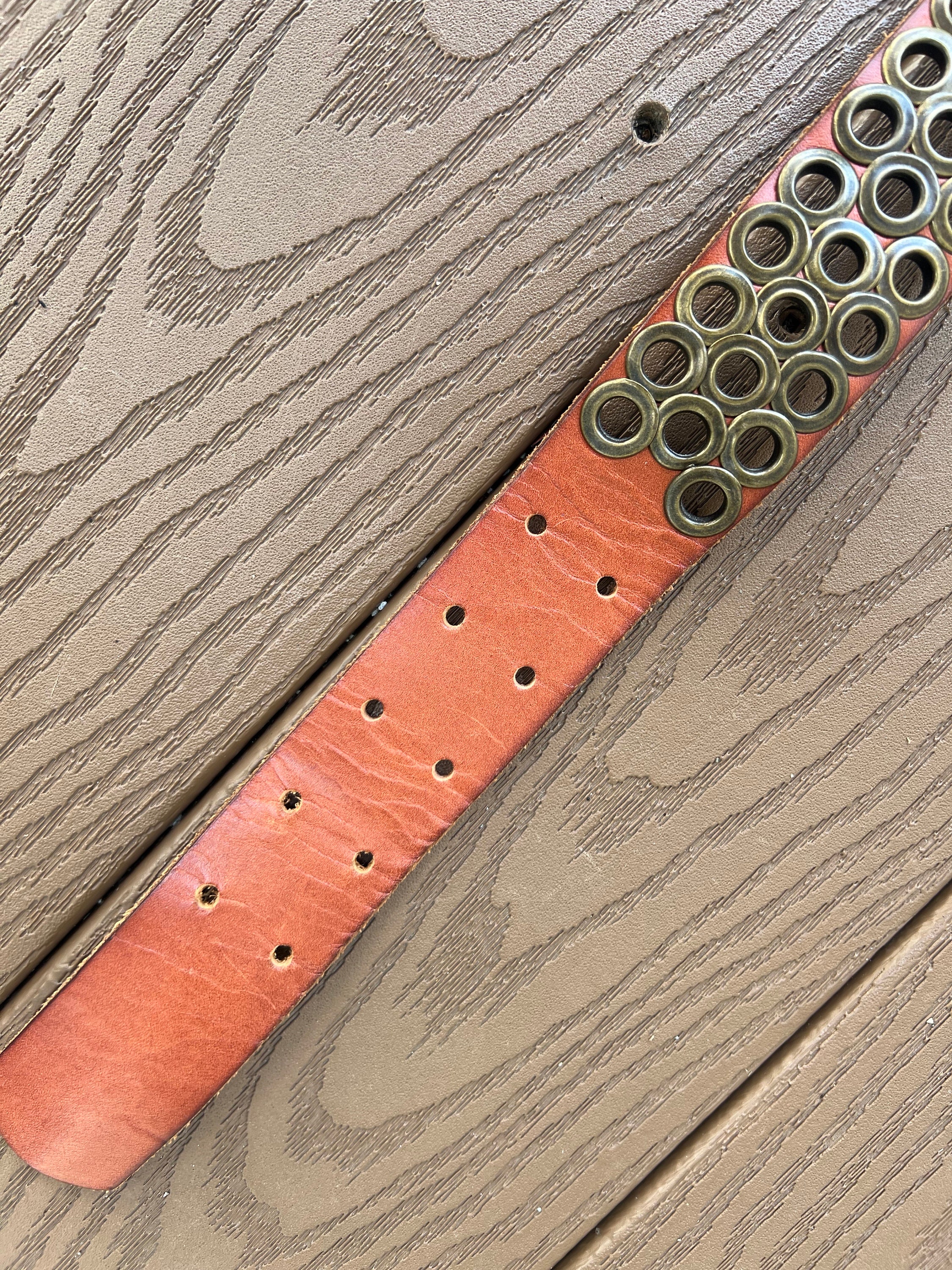 Vintage J Crew Brown Leather/bronze Grommet Belt - Etsy display picture 3