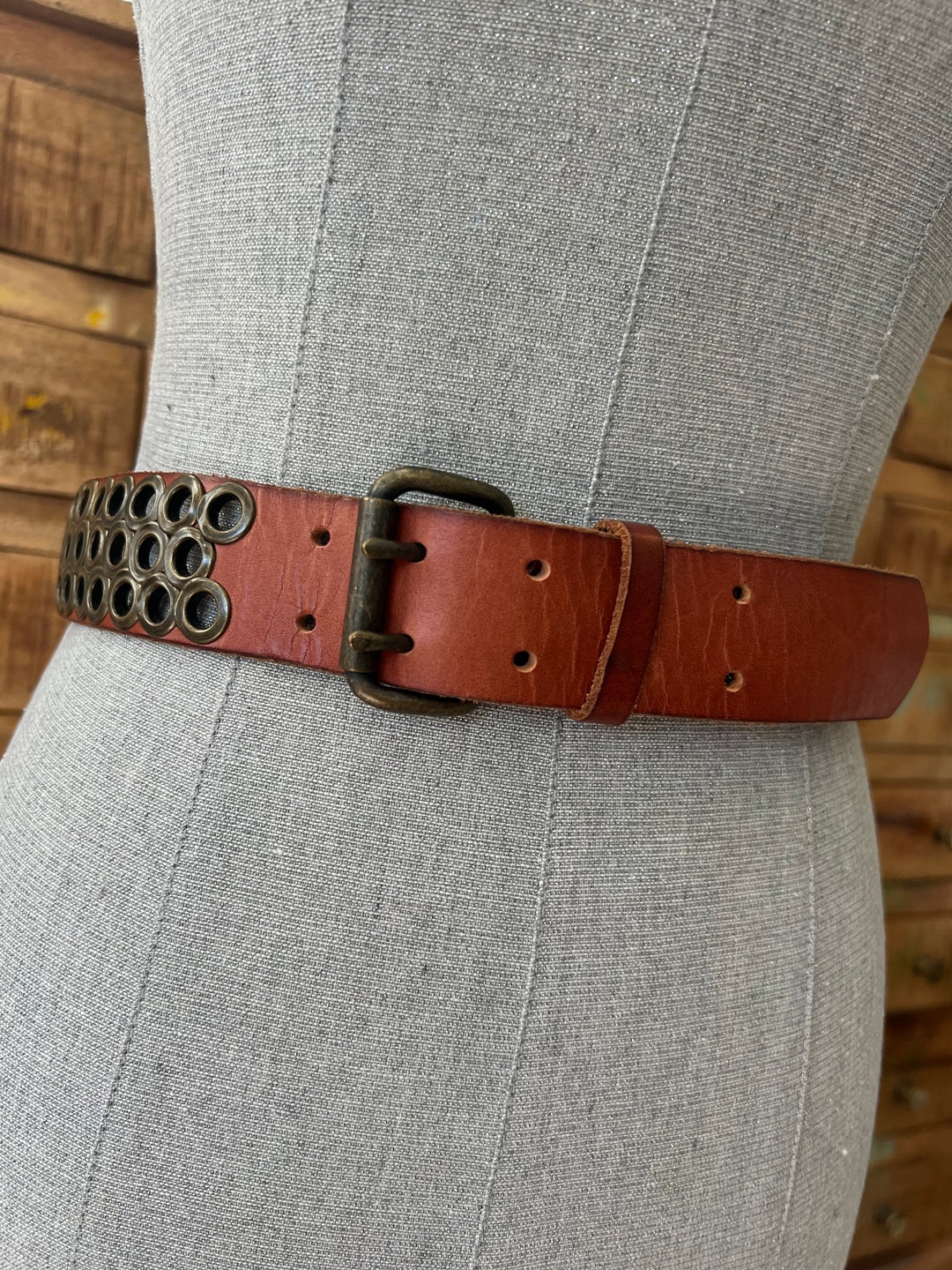 Vintage J Crew Brown Leather/bronze Grommet Belt - Etsy display picture 3