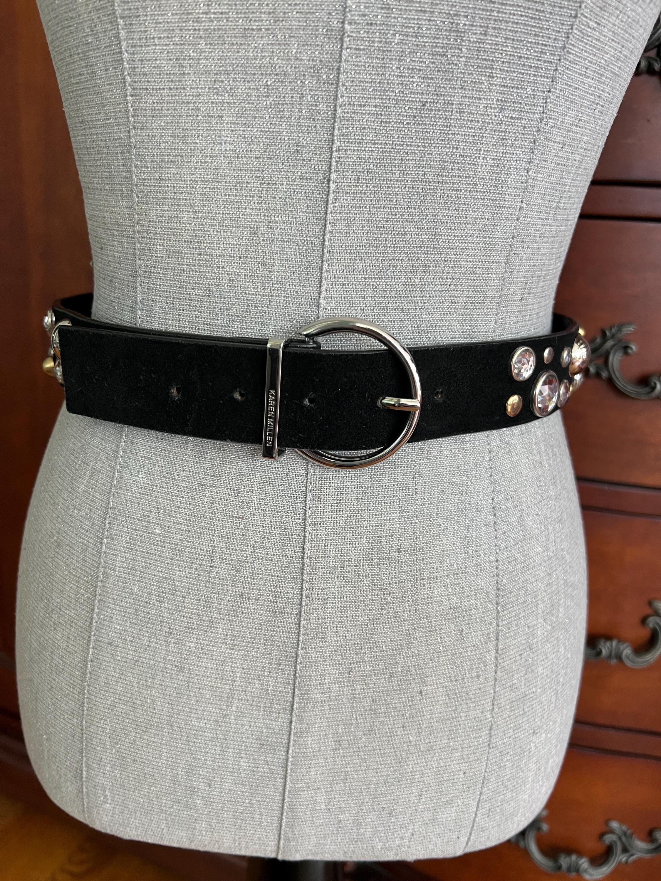 Karen Millen designer Black Leather Belt with Silver Buckle sz 12 karen millen black leather belt with silver Zipper Size 2  main image 2