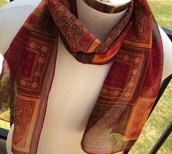 Vintage Halston geometric pattern, fall colors, o… - image 1