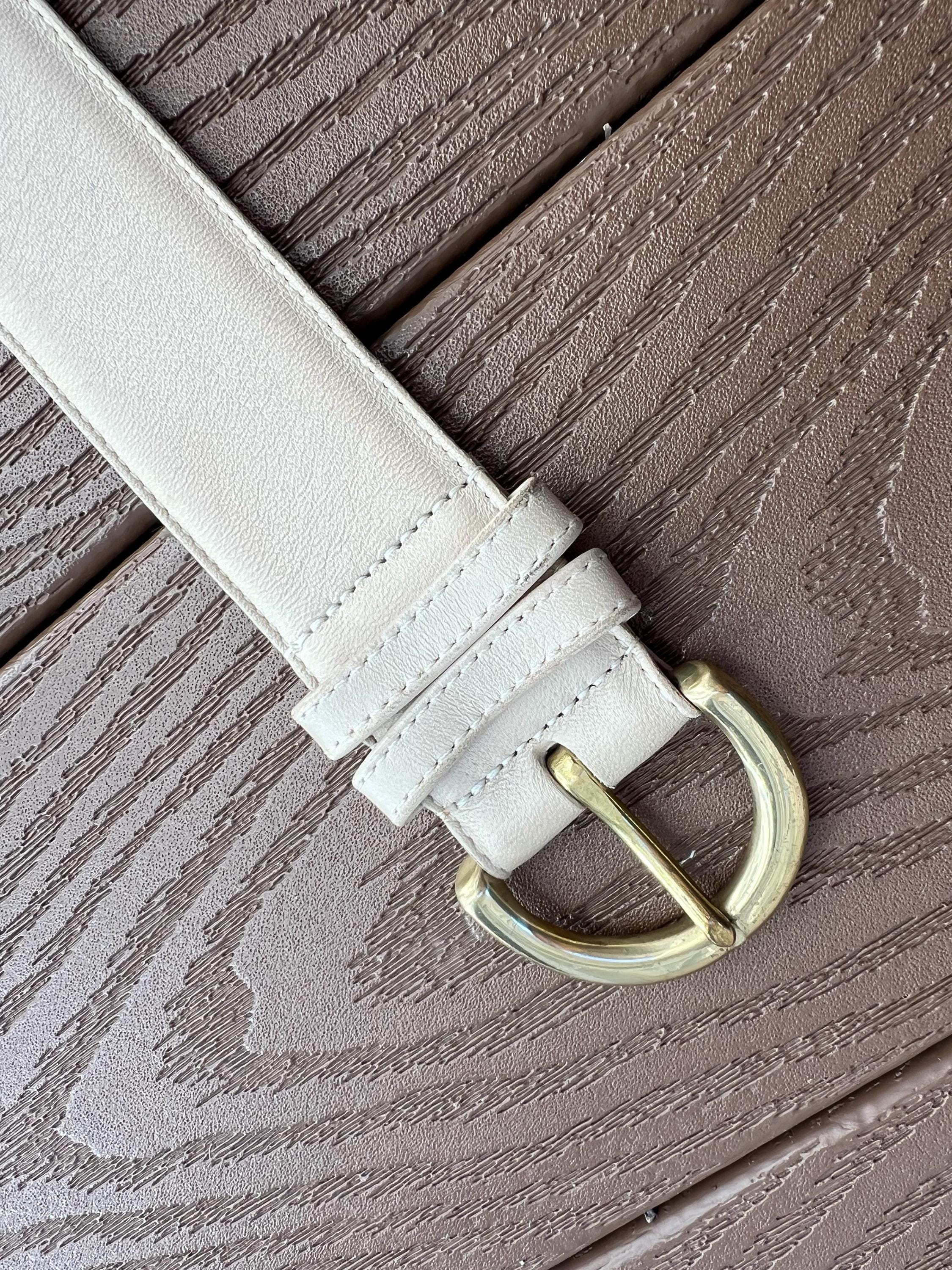 Coach White Leather Belt Brass Buckle Vintage Glove Tanned 38 Vintage Coach Bone Glove Tanned Cowhide Belt With Brass  main image 4