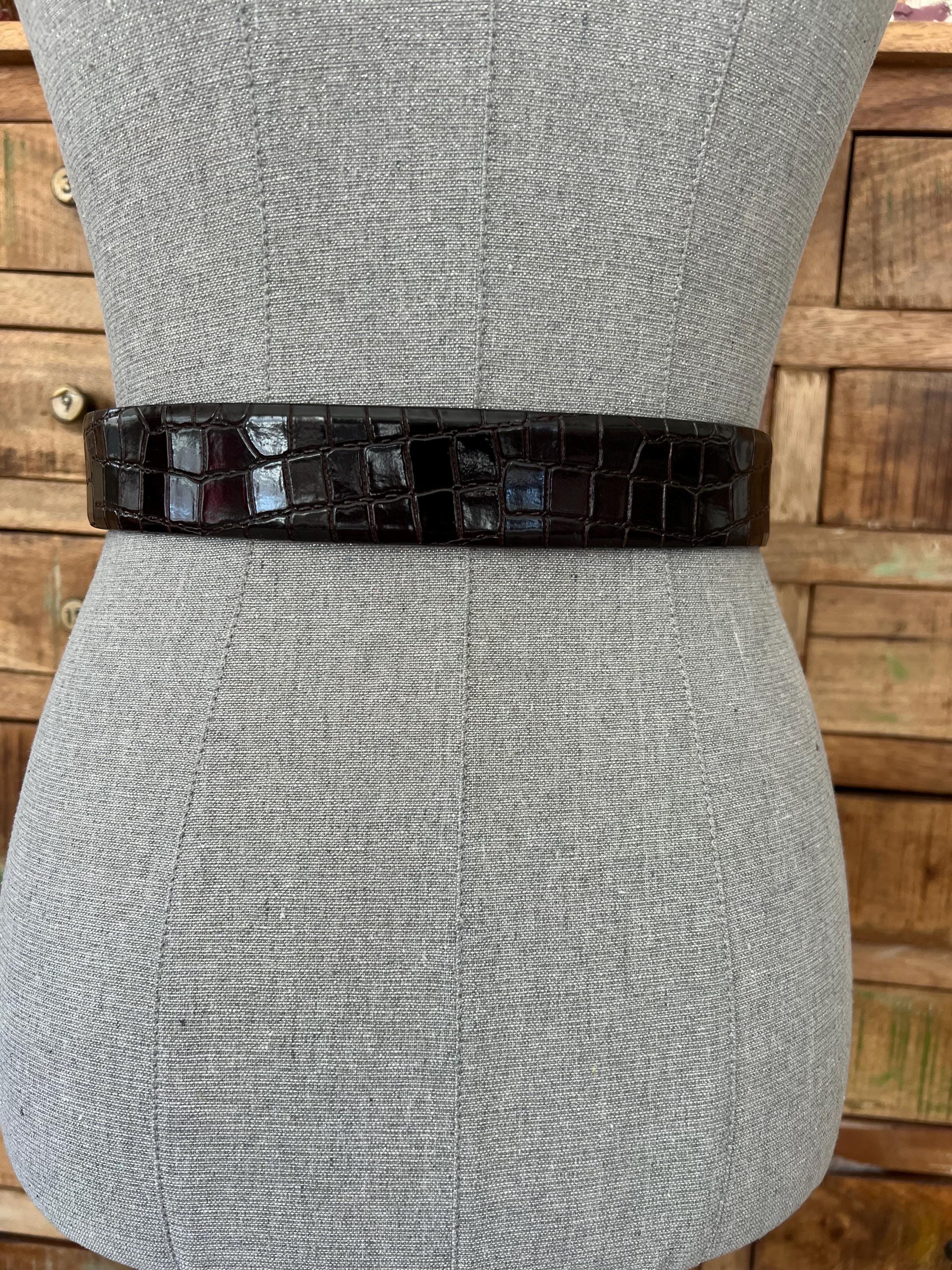 Vintage Trafalgar, Dark Brown, Croc Embossed Leather Belt 