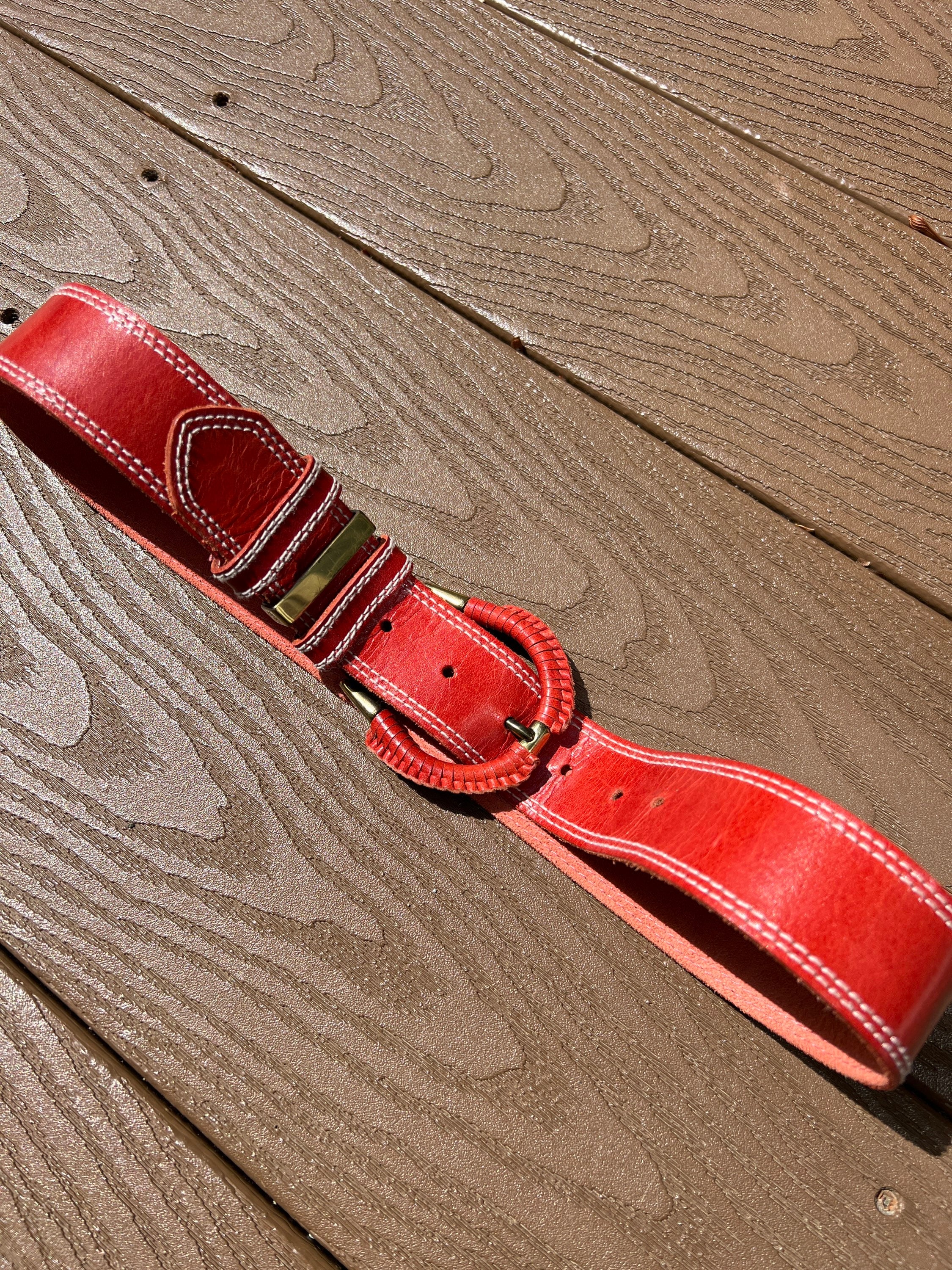 Vintage Liz Claiborne Red Leather Belt SOLD 80s vintage Liz Claiborne red belt / woven red strap  main image 2
