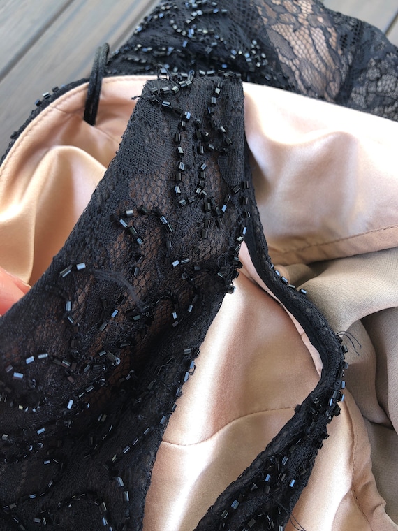 Carmen Marc Valvo Signature vintage 90s cocktail Black lace beaded halter dress