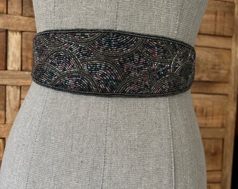 vintage genie rose / bleu / noir / argent arc-en-ciel perlé cravate ceinture arrière