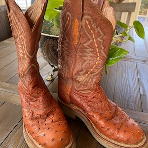 Lucchese Ostrich Brown Western Mid Calf Boots Etsy