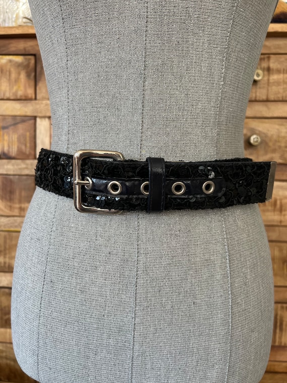80s Disco Sequin Belt - Vintage Black Party Belt (28.5 display picture 1