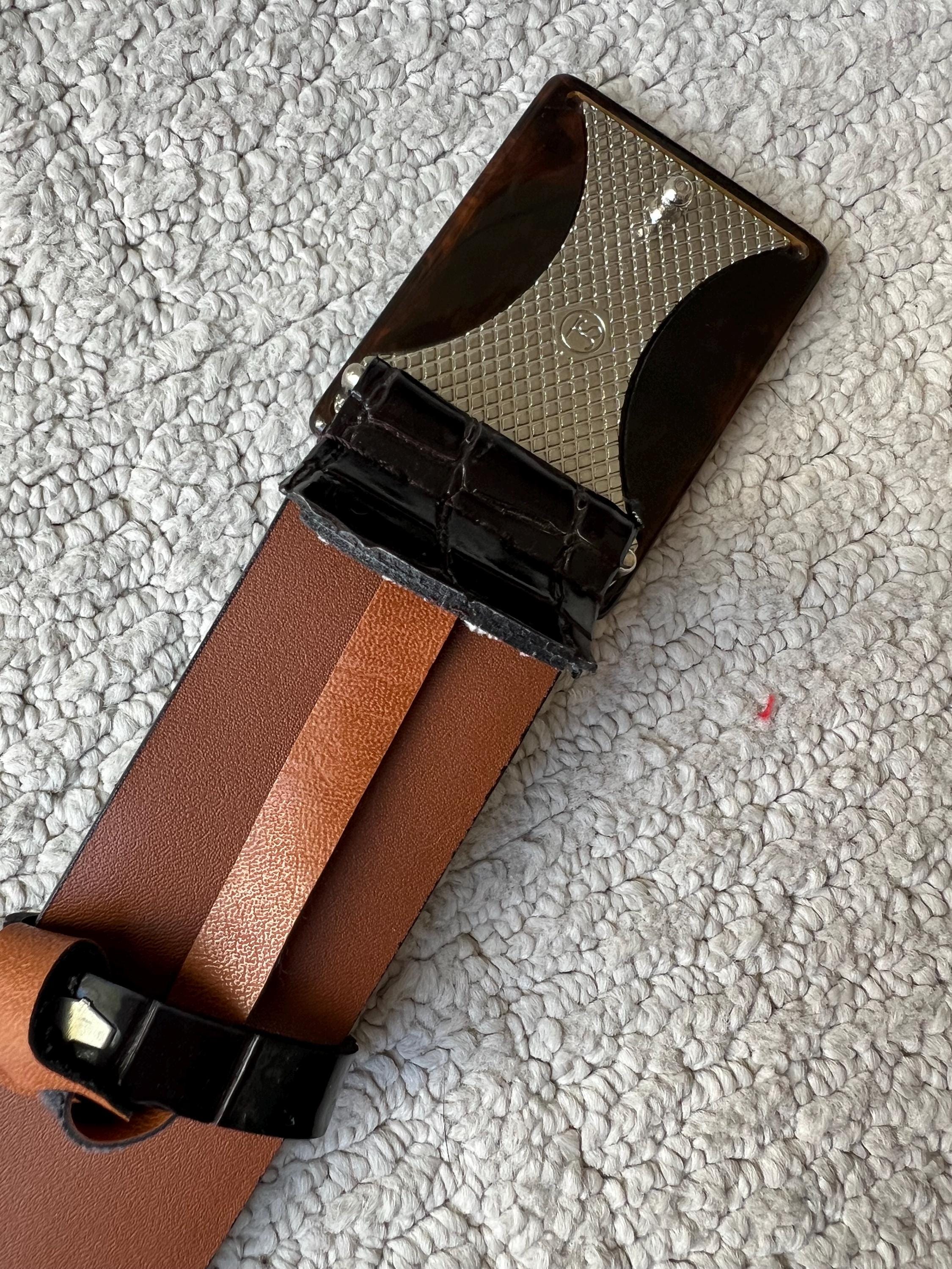 Vintage Trafalgar, Dark Brown, Croc Embossed Leather Belt  display picture 1