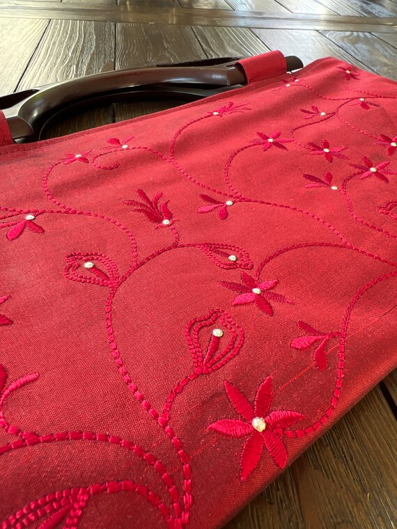 Beautiful handmade burgundy red silk floral embro… - image 2