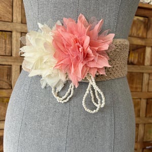 Embellished Ivory Floral Stretch Belt Ivory Floral Bridal Belt,Wedding Belt,Crystal Rhinestones  main image 2