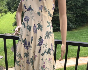 Vintage Tres Jolie Collection pale yellow floral halter dress