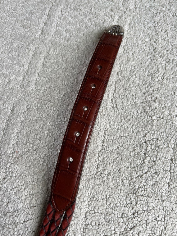 Vintage 90s Brighton Brown Woven Leather/crock Embossed 