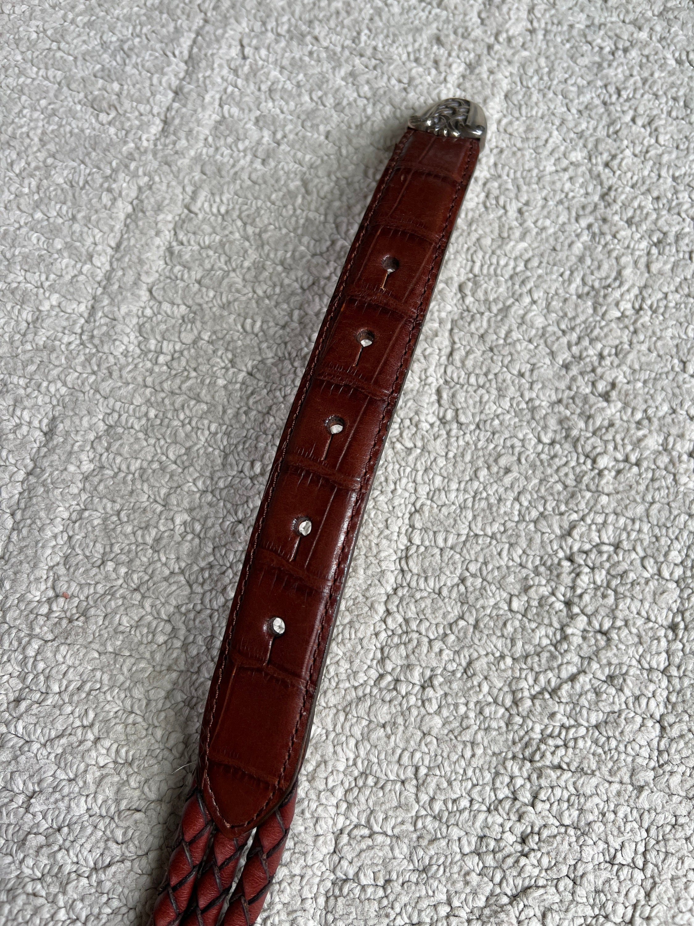 Vintage 90s Brighton Brown Woven Leather/crock Embossed 