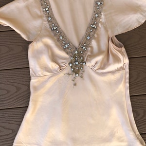 Vintage Tracy Reese champagne silk embellished Art Deco style top image 6