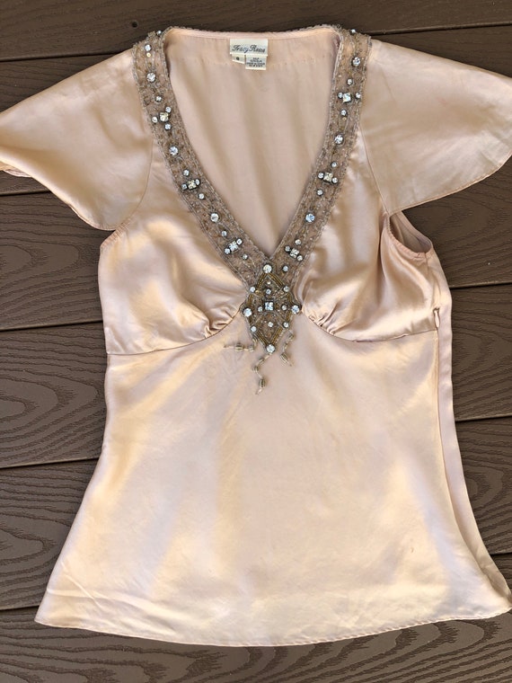 Vintage Tracy Reese champagne silk embellished Ar… - image 6