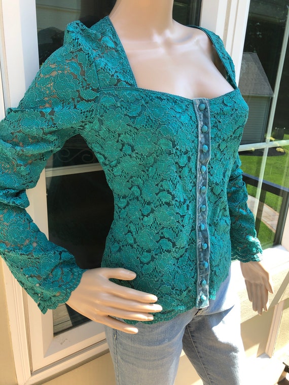 Vintage Moda International teal lace cardigan w/ve