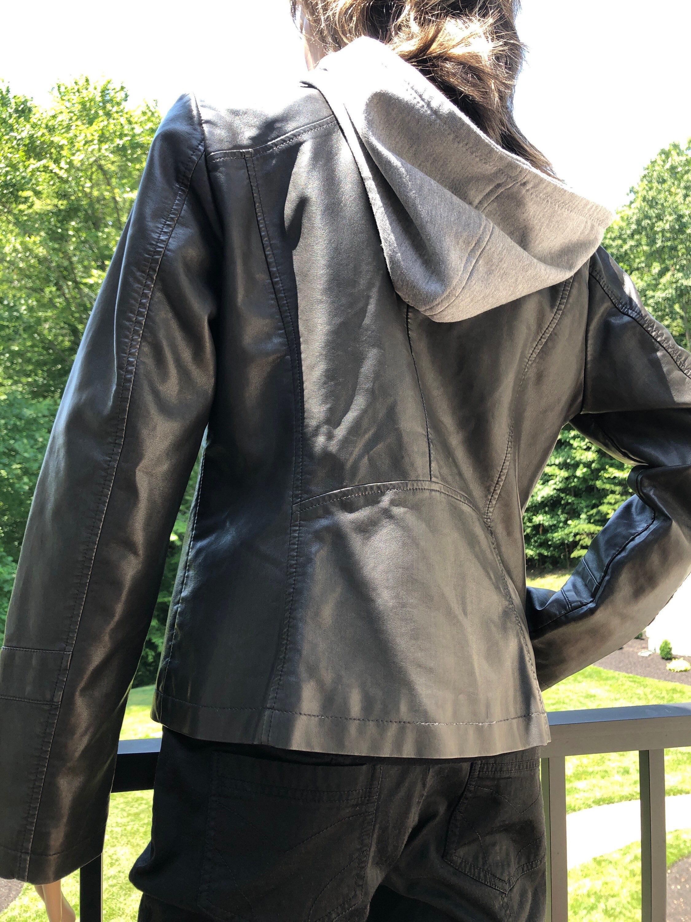 Black Leather Hoodie Hooded Leather Jacket Womens Womens Black