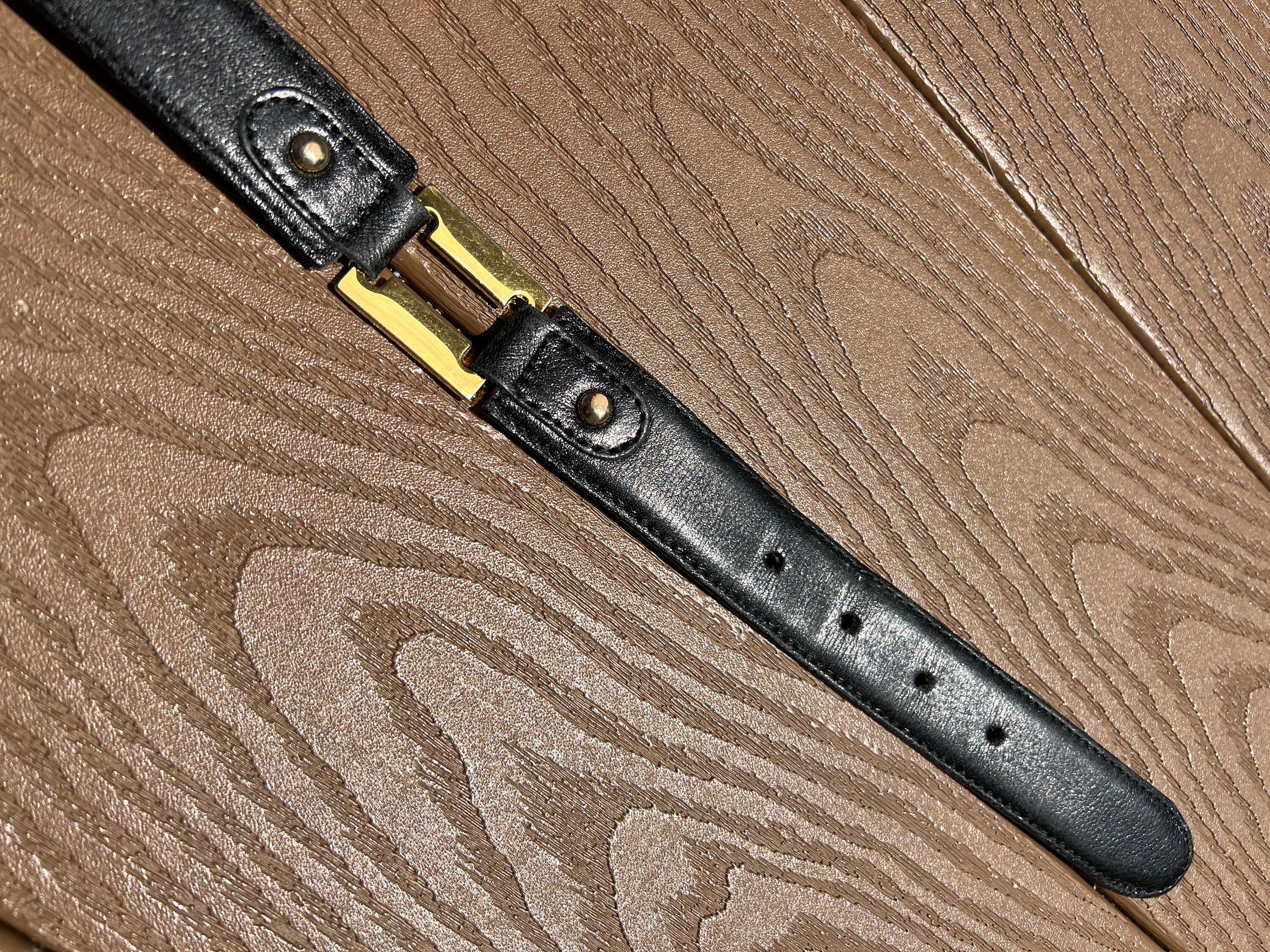 Leatherrock‎ Vintage Black Leather Skinny Belt Gold Sculptural Hardware Vintage Black Leather Look Waist Belt With Gold Link  main image 3