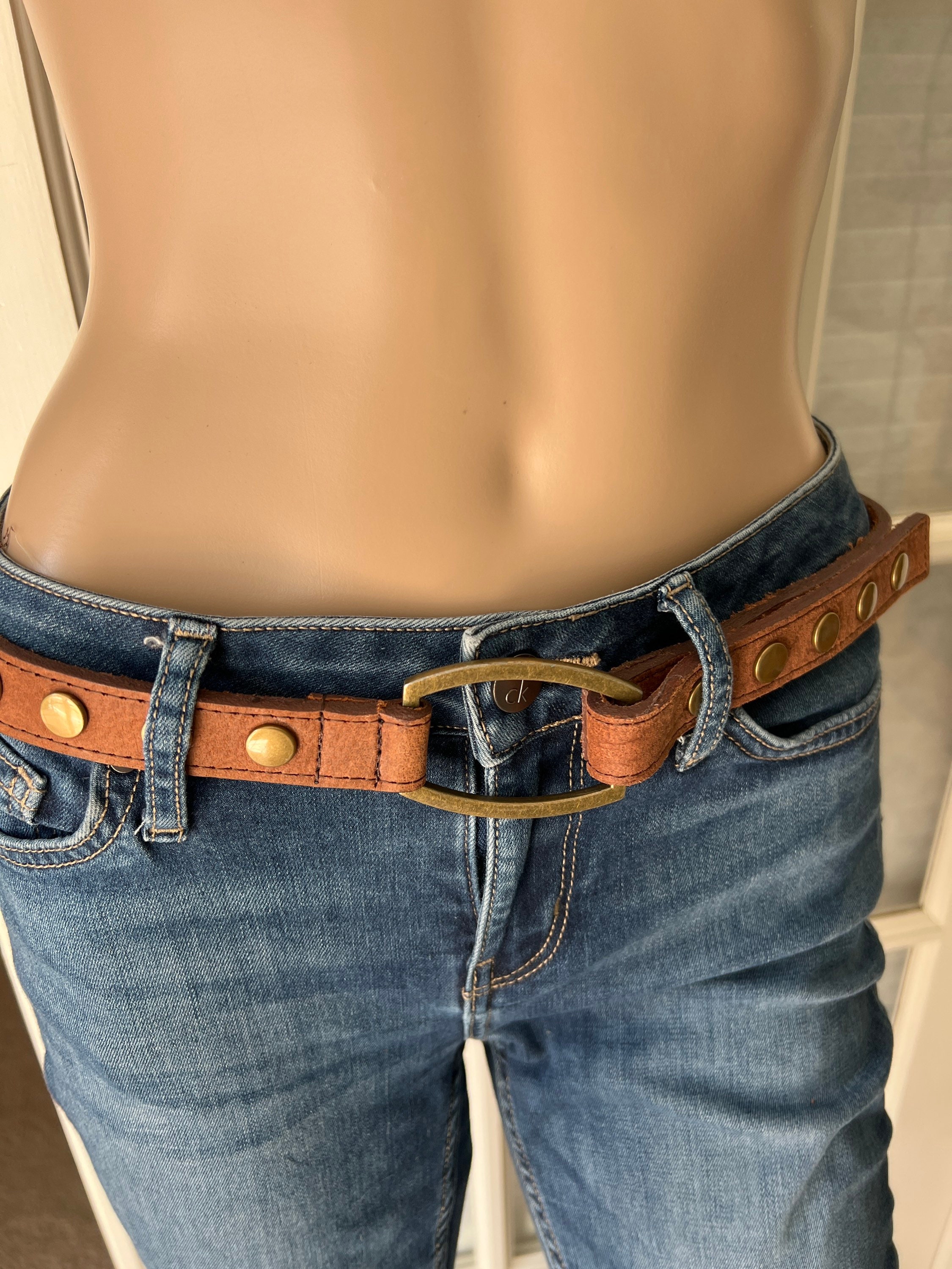 Brown leather blend waist belt with brass metal hardware, snap closure American Made Leather Belt (Natural) | Built to Last, Finest  main image 2