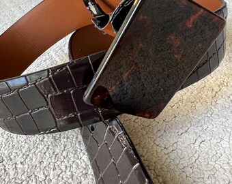 Vintage Trafalgar, Dark Brown, Croc Embossed Leather Belt  display picture 1