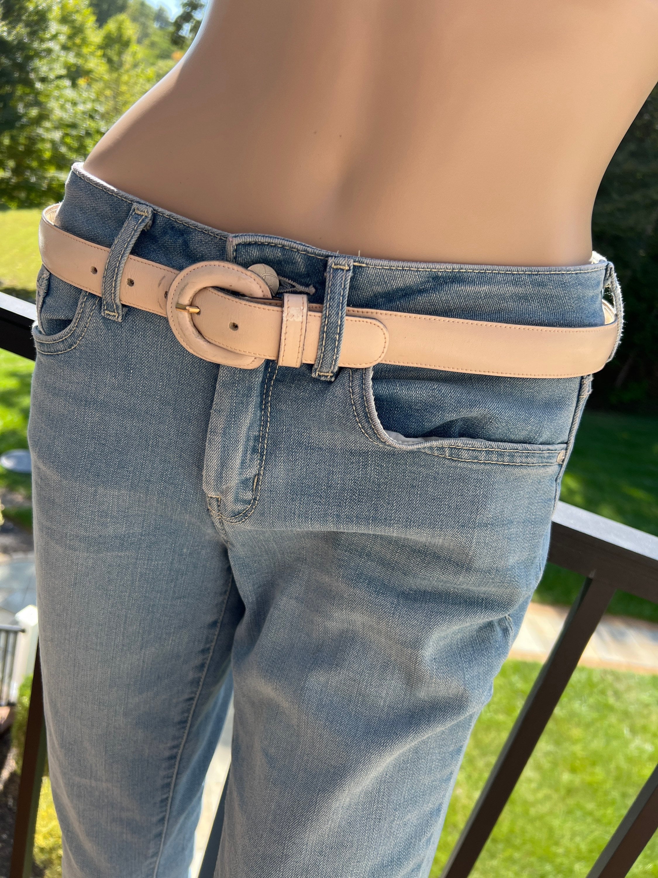 Calderon Vintage Gray Leather Wide Belt Vintage Black Wide Leather Belt Calderon Size S Fits 28.5  main image 3