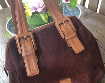 Prague brown pony hair/vegan trim handbag