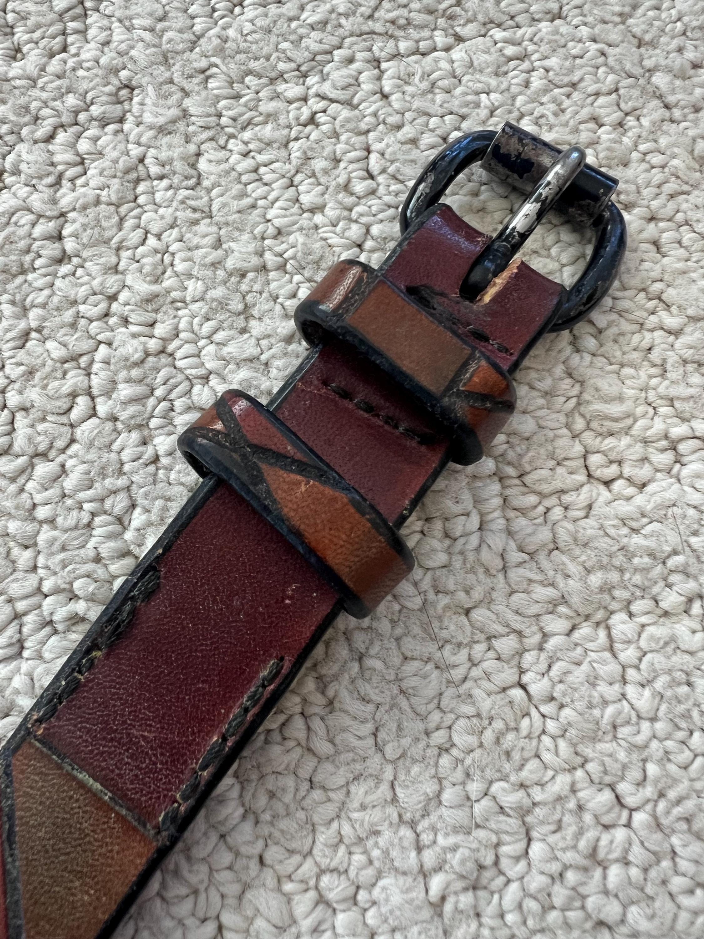 Vintage Fred Coen Leather Fall Colors Geo Design Etched Belt 