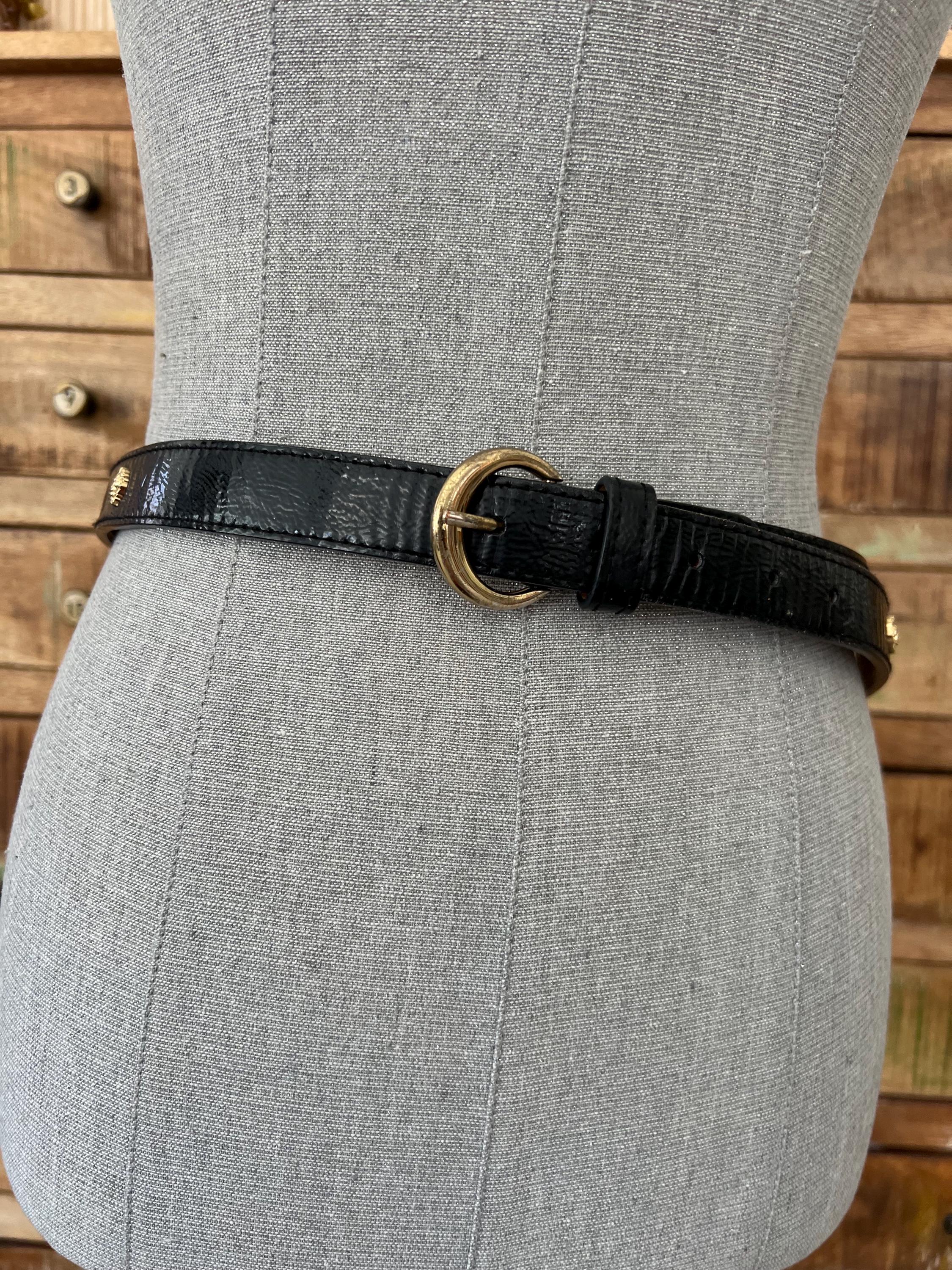 VINTAGE ANNE KLEIN BLACK PATENT LEATHER GOLD TONE METAL BUCKLE 1 1/2\