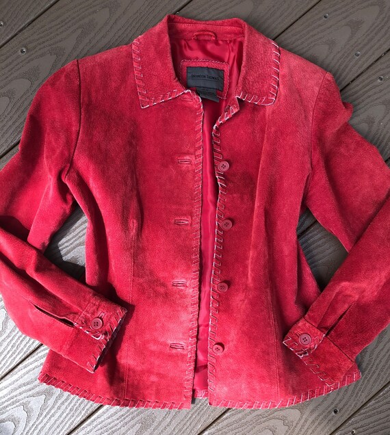 Brandon Thomas raspberry red suede braid trim jac… - image 4
